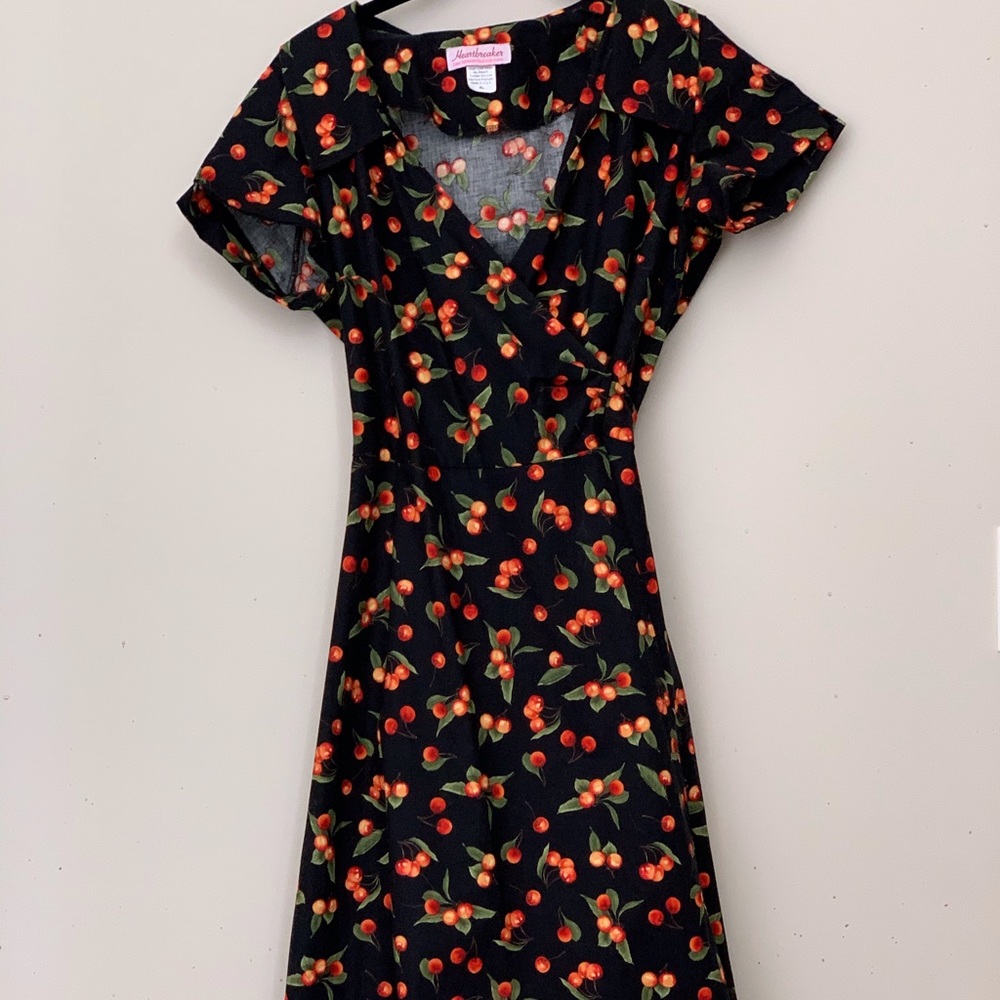 Retro Wrap Cherry Print Wrap Dress